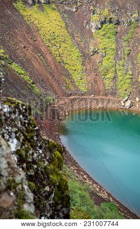 Kerið Volcanic Crater Lake Also Called Kerid Or Kerith In Southern Iceland Is Part Of The Golden Cir