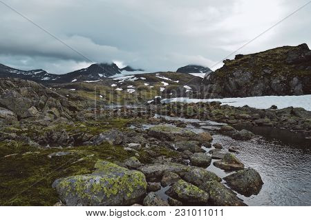 Wild Nordic Nature During Summer Hike Across Norway
