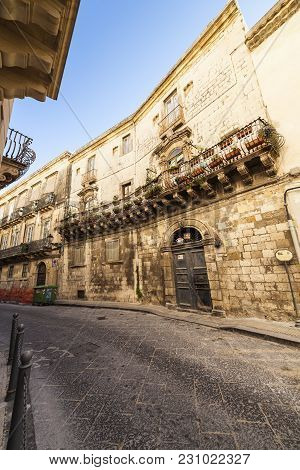 Siracusa, Italy - December, 31: View Of Famous Palazzo Danieli-rizza In Ortigia On December 31, 2017