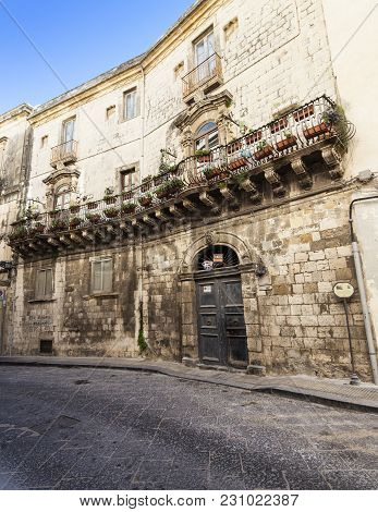 Siracusa, Italy - December, 31: View Of Famous Palazzo Danieli-rizza In Ortigia On December 31, 2017
