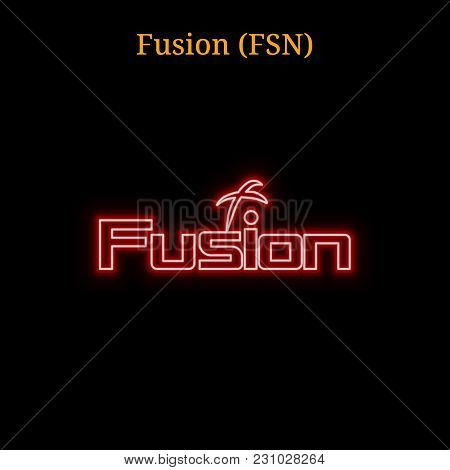 Red Neon Fusion (fsn) Cryptocurrency Symbol. Vector Illustration Eps10 Isolated On Black Background