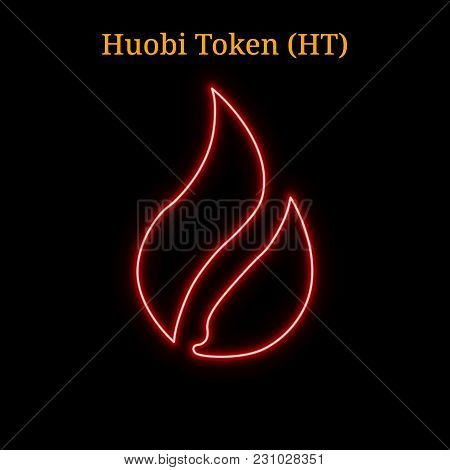Red Neon Huobi Token (ht) Cryptocurrency Symbol. Vector Illustration Eps10 Isolated On Black Backgro