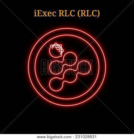 Red Neon Iexec Rlc (rlc) Cryptocurrency Symbol. Vector Illustration Eps10 Isolated On Black Backgrou