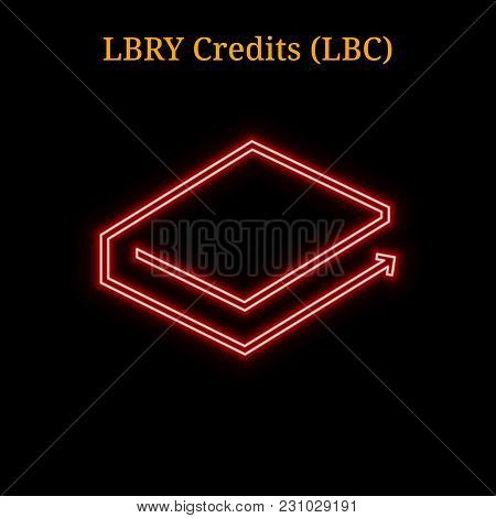 Red Neon Lbry Credits (lbc) Cryptocurrency Symbol. Vector Illustration Eps10 Isolated On Black Backg