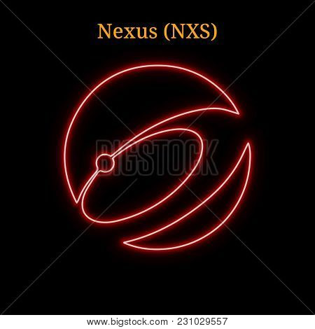 Red Neon Nexus (nxs) Cryptocurrency Symbol. Vector Illustration Eps10 Isolated On Black Background