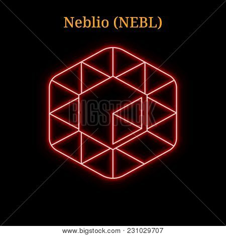 Red Neon Neblio (nebl) Cryptocurrency Symbol. Vector Illustration Eps10 Isolated On Black Background