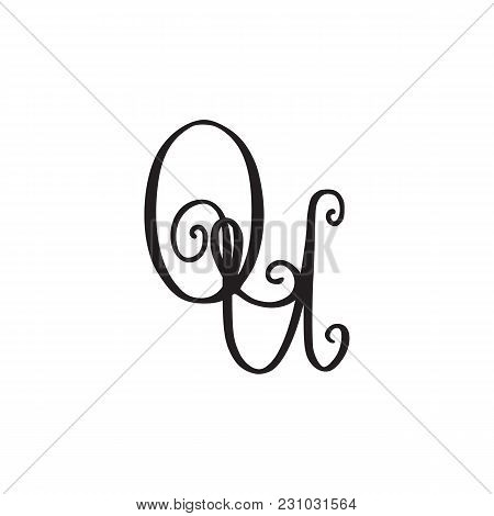 Handwritten Monogram Qu Icon, Logo With Swirls Isolated On White Background