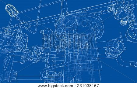 Sketch Industrial Equipment. Eps 10 Vector Format. Vector Rendering Of 3d