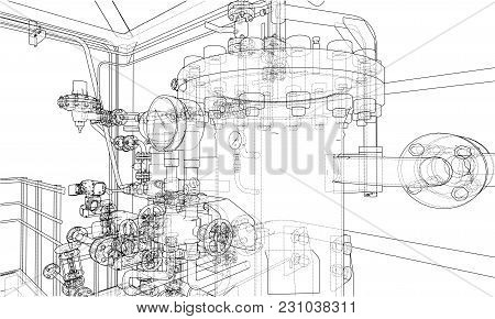 Sketch Industrial Equipment. Eps 10 Vector Format. Vector Rendering Of 3d