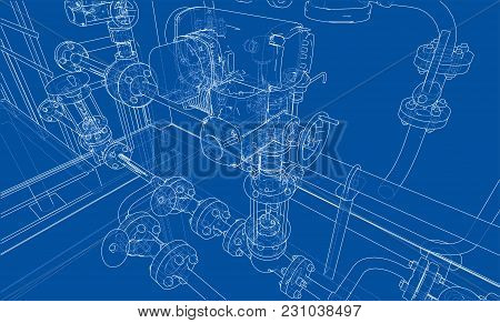 Sketch Industrial Equipment. Eps 10 Vector Format. Vector Rendering Of 3d