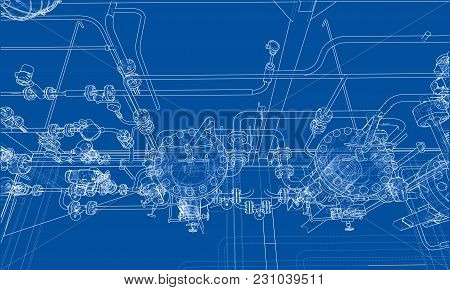 Sketch Industrial Equipment. Eps 10 Vector Format. Vector Rendering Of 3d