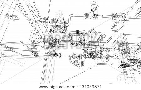Sketch Industrial Equipment. Eps 10 Vector Format. Vector Rendering Of 3d