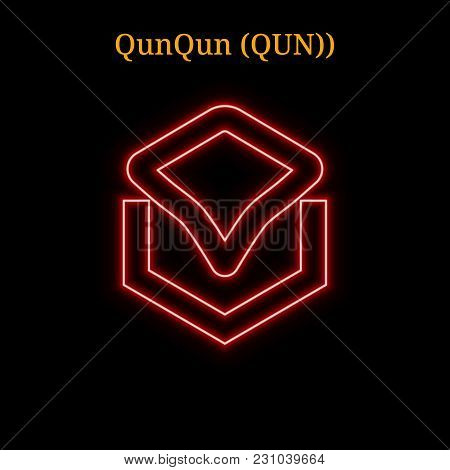 Red Neon Qunqun (qun) Cryptocurrency Symbol. Vector Illustration Eps10 Isolated On Black Background
