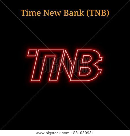 Red Neon Time New Bank (tnb) Cryptocurrency Symbol. Vector Illustration Eps10 Isolated On Black Back