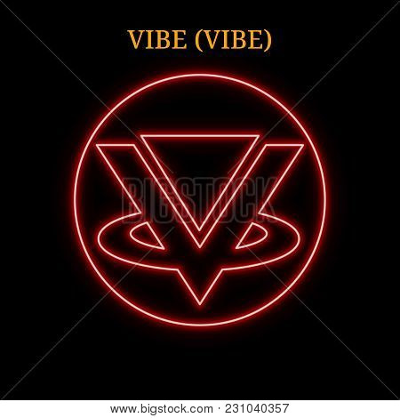 Red Neon Vibe (vibe) Cryptocurrency Symbol. Vector Illustration Eps10 Isolated On Black Background