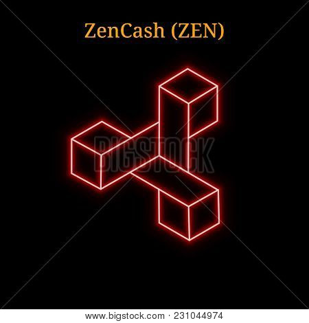 Red Neon Zencash (zen) Cryptocurrency Symbol. Vector Illustration Eps10 Isolated On Black Background