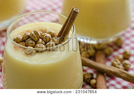 Boza Or Bosa, Traditional Turkish Drink With Roasted Chickpeas And Cinnamon