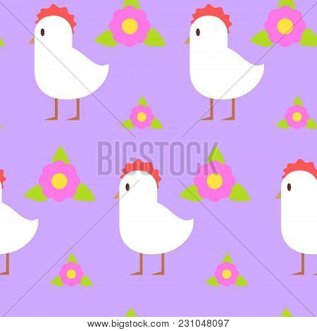 Spring Seamless Pattern Easter Ornament On Purple Background Vector Illustration