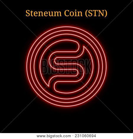 Red Neon Steneum Coin (stn) Cryptocurrency Symbol. Vector Illustration Eps10 Isolated On Black Backg