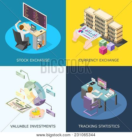 Stock Exchange 2x2 Design Concept With Tracking Statistics Valuable Investment Currency Exchange Squ