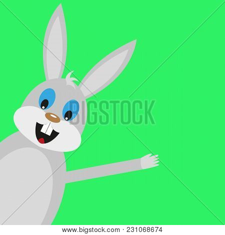 Funny Easter Rabbit On Green Background Vector Illustration