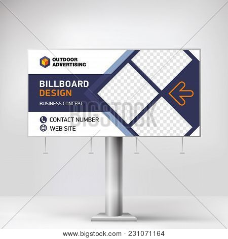 Billboard Banner, Modern Design For Outdoor Advertising, Template For Posting Photos And Text, Graph