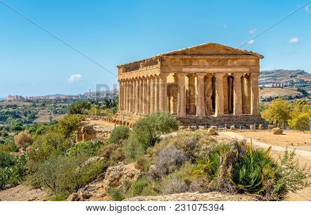 Temple Of Concordia, Located In The Park Of The Valley Of The Temples In Agrigento, Sicily, Italy