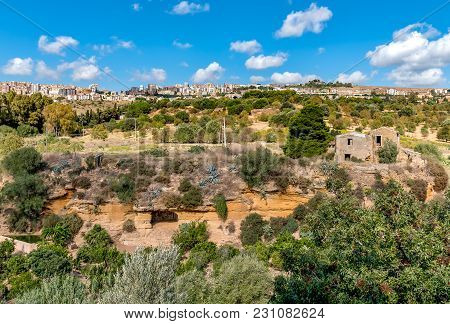 View Of Agrigento Town From The Temples Valley Archaeological Park, Sicily, Italy