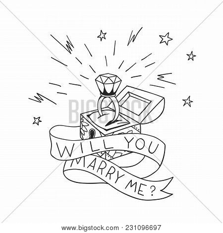 Dead Man Chest Whit A Wedding Rind With Diamond And Shiny Crown. Will You Marry Me Design In Traditi