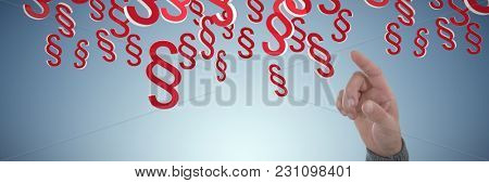 Hand gesture against white background against abstract blue background