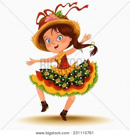 Young Woman Dancing Salsa On Festivals Celebrated In Portugal Festa De Sao Joao, Girl In Straw Hat T