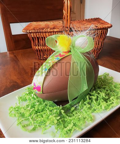 Chocolate Easter Egg. A Fancy Large Belgian Chocolate Easter Egg Filled With Chocolate Praline Eggs 