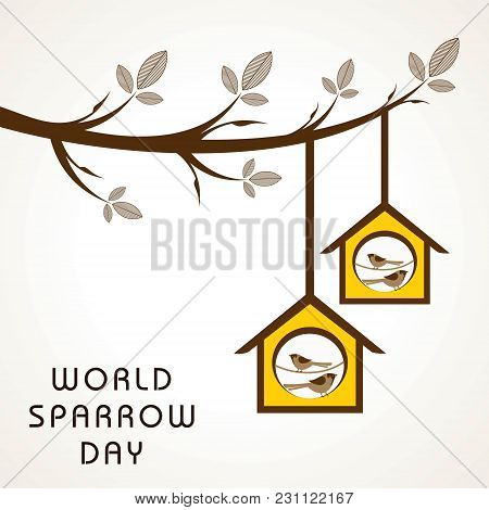 World Sparrow Day. Vector Illustration Of The Date Of Sparrows. Cute Sparrow Card For World Sparrow 