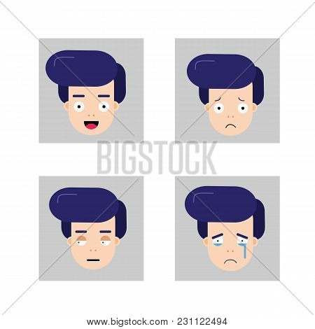 Flat Boy, Set Of Avatas, Flat Face, Set Of Emotions, Icons