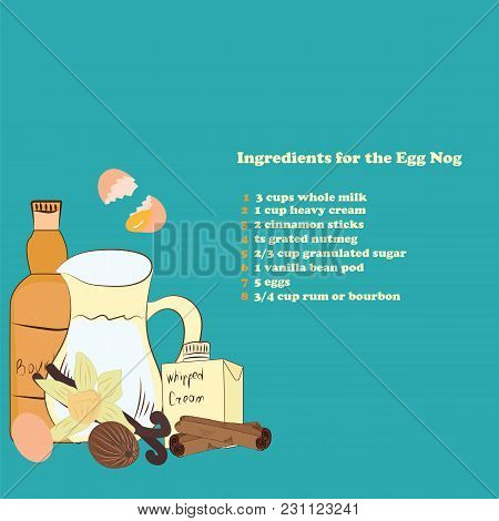 Egg Nog Ingredients For Christmas Hot Drink. Page Booklet Magazines. Advertising For Cafes And Resta