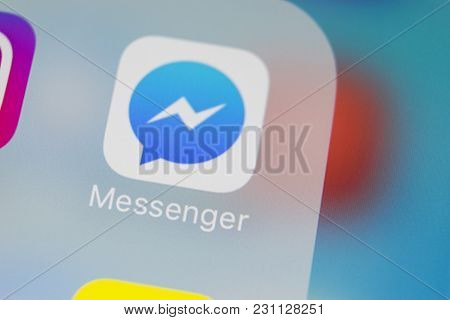 Sankt-petersburg, Russia, March 14, 2018: Facebook Messenger Application Icon On Apple Iphone X Scre