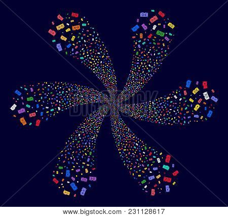 Attractive Video Card Gpu Cyclonic Fireworks On A Dark Background. Vector Abstraction. Suggestive Sp