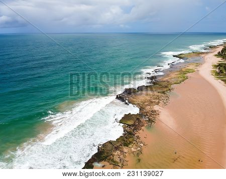 Beautiful Aerial Drone View Of Praia De Interlagos, Bahia, Brazil