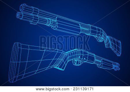 Shotgun Rifle Hunting Carbine Wireframe Low Poly Mesh Vector Illustration