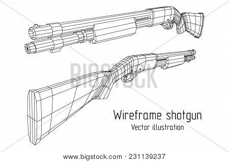 Shotgun Rifle Hunting Carbine Wireframe Low Poly Mesh Vector Illustration