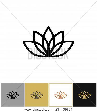 Lotus Icon Line Style, Lotos Calm And Harmony Pictogram On Gold, Black And White Backgrounds Vector 