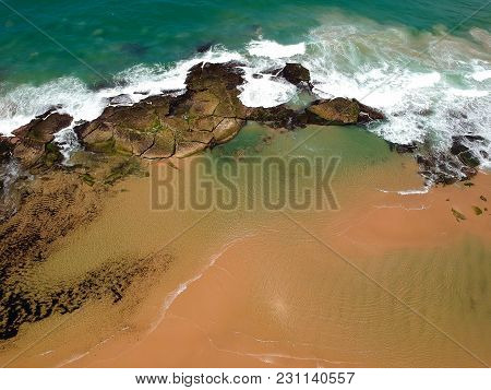 Beautiful Aerial Drone View Of Praia De Interlagos, Bahia, Brazil