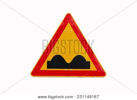 Uneven Road Sign Without Pole, Isolated On White