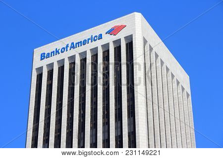 Los Angeles, Usa - April 5, 2014: Bank Of America Plaza Skyscraper In Los Angeles. The Building Is 7