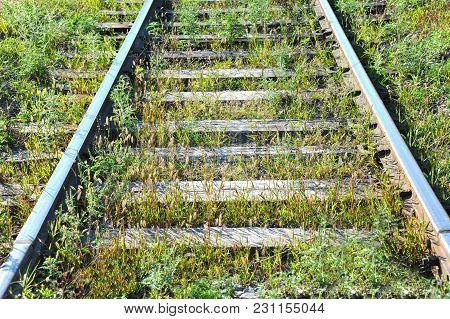 Shot Of Metals And Sleeper On Rail Road Track