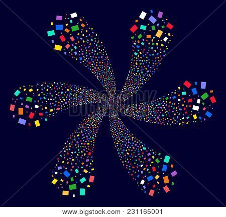 Psychedelic Rectange Shape Exploding Composition On A Dark Background. Hypnotic Vector Flower With S