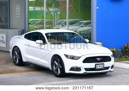 Mexico, Mexico - June 5, 2017: White Sportscar Ford Mustang In The City Street.