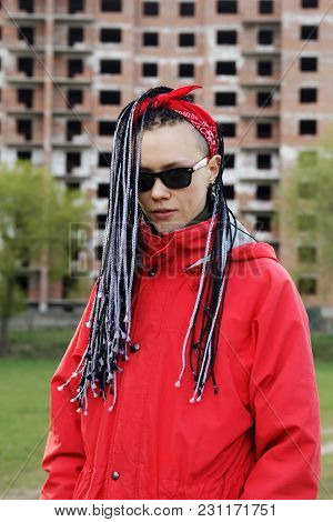 Women Hairstyle With Hair Extensions Braided In Thin Plaits And Afrobraids