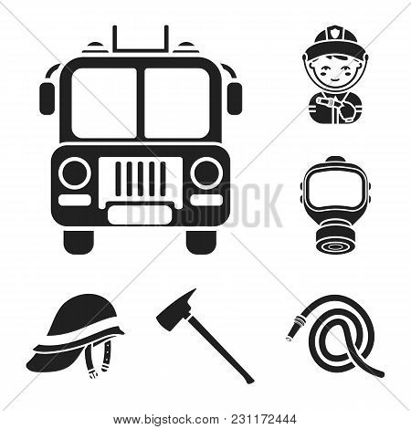 Fire Department Black Icons In Set Collection For Design. Firefighters And Equipment Vector Symbol S