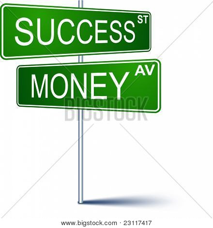 Vektor-Wegweiser mit Erfolg Geld Worten.